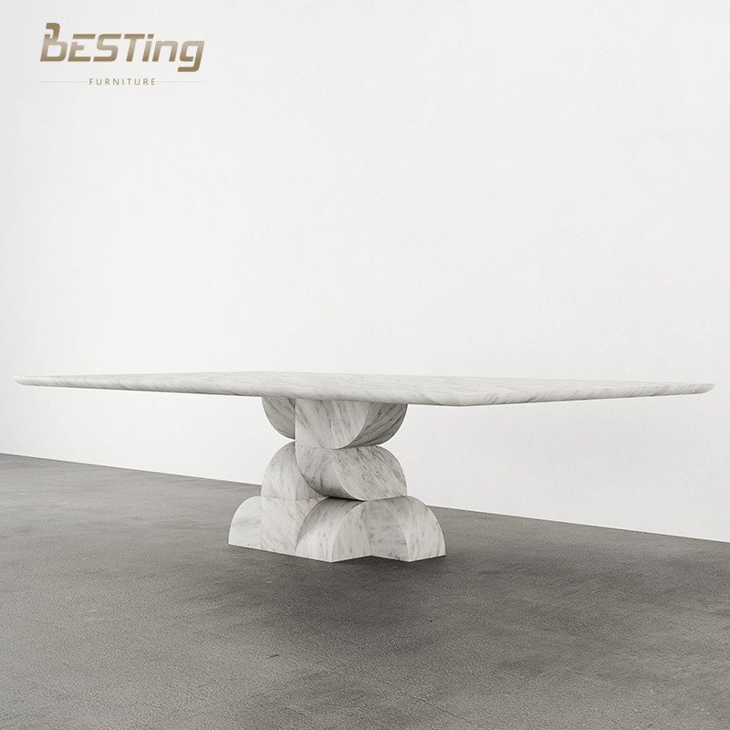 Nordic modern luxury natural marble designer furniture wabi sabi natural marble high-end banquet hall long dining table