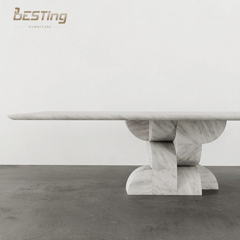 Nordic modern luxury natural marble designer furniture wabi sabi natural marble high-end banquet hall long dining table