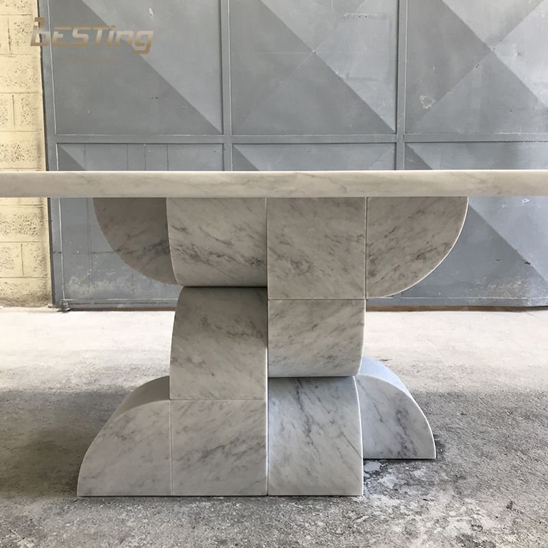 Nordic modern luxury natural marble designer furniture wabi sabi natural marble high-end banquet hall long dining table