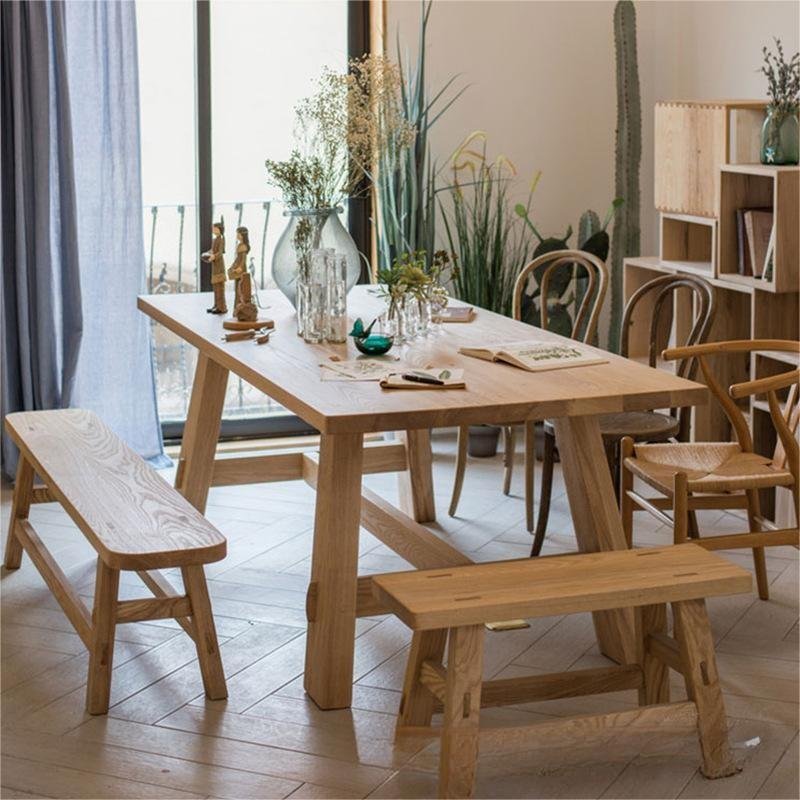 Solid wood long dining long bench Japanese style guesthouse restaurant casual table simple small family living room dining