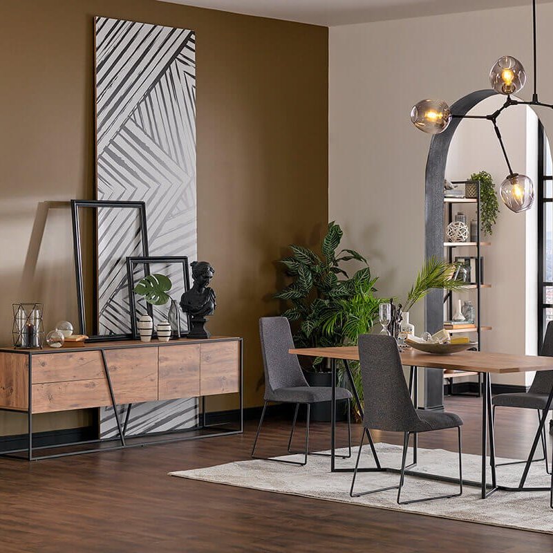 Minimal stylish New Modern Dining Room Set Foshan Style Dining Room Furniture Set Table Chairs Console Cabinet (iDER Siena)