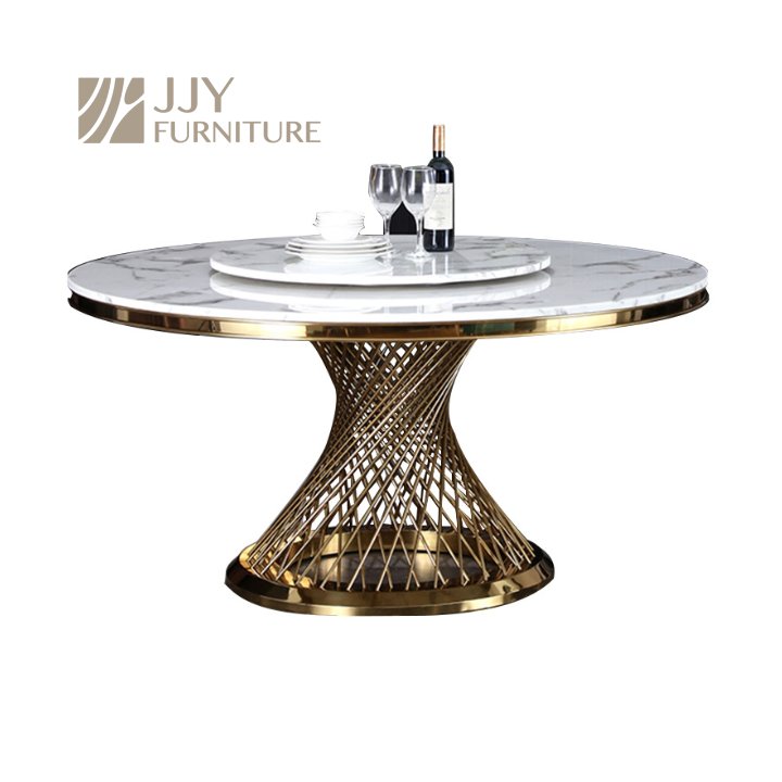JJY-YHZ-K003 Factory wholesale party event gold stainless steel base luxury round banquet table