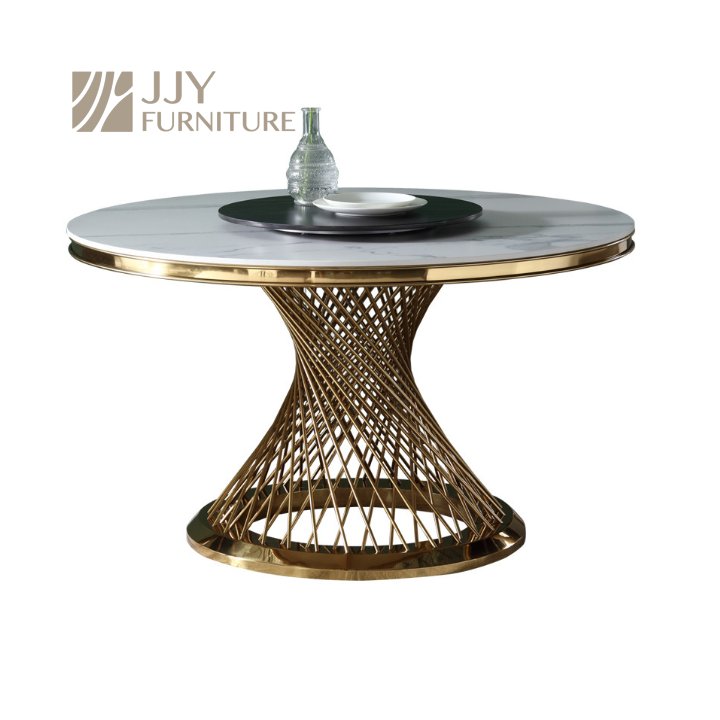 JJY-YHZ-K003 Factory wholesale party event gold stainless steel base luxury round banquet table