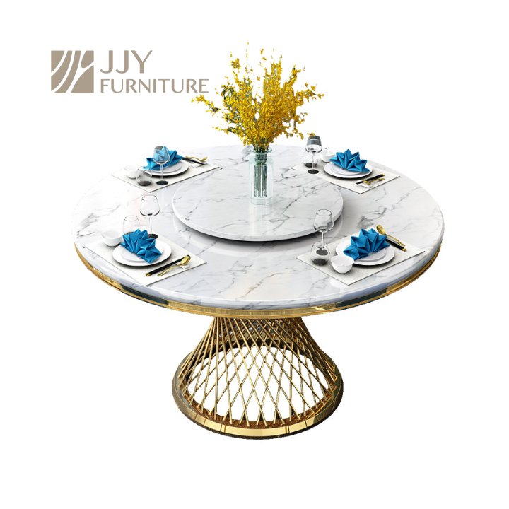 JJY-YHZ-K003 Factory wholesale party event gold stainless steel base luxury round banquet table
