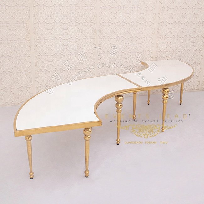 Modern Shiny Luxury Golden Serpentine Party Table For Wedding Events