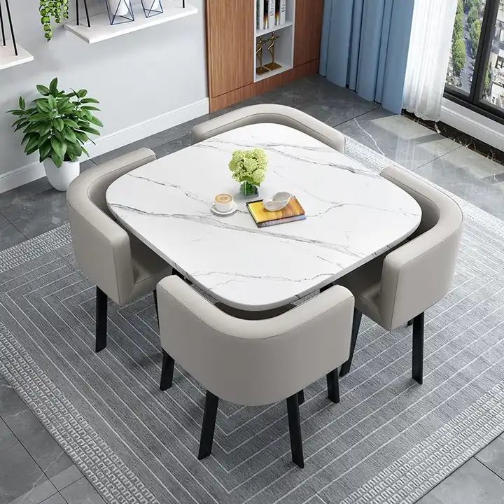 Wholesale Nordic Restaurant Furniture Dinner Set Simple White Circular Round Cafe Kitchen Dinning Table Set