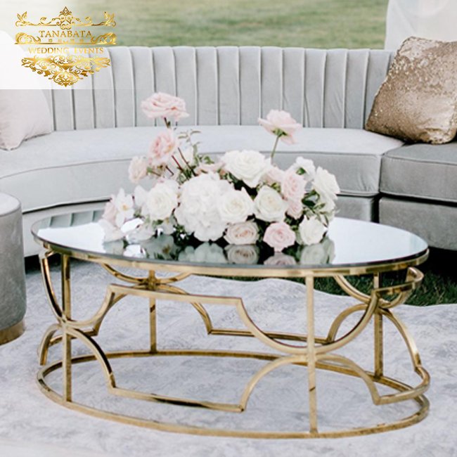 Elegant party furniture mirror stainless steel lounge set luxury coffee table