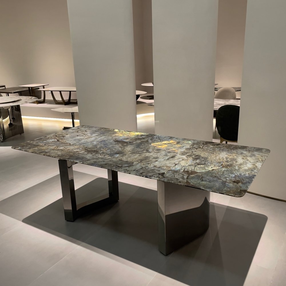 Modern Luxury Dining Table Natural Stone Marble Stainless Steel Rectangular Italian Style Villas