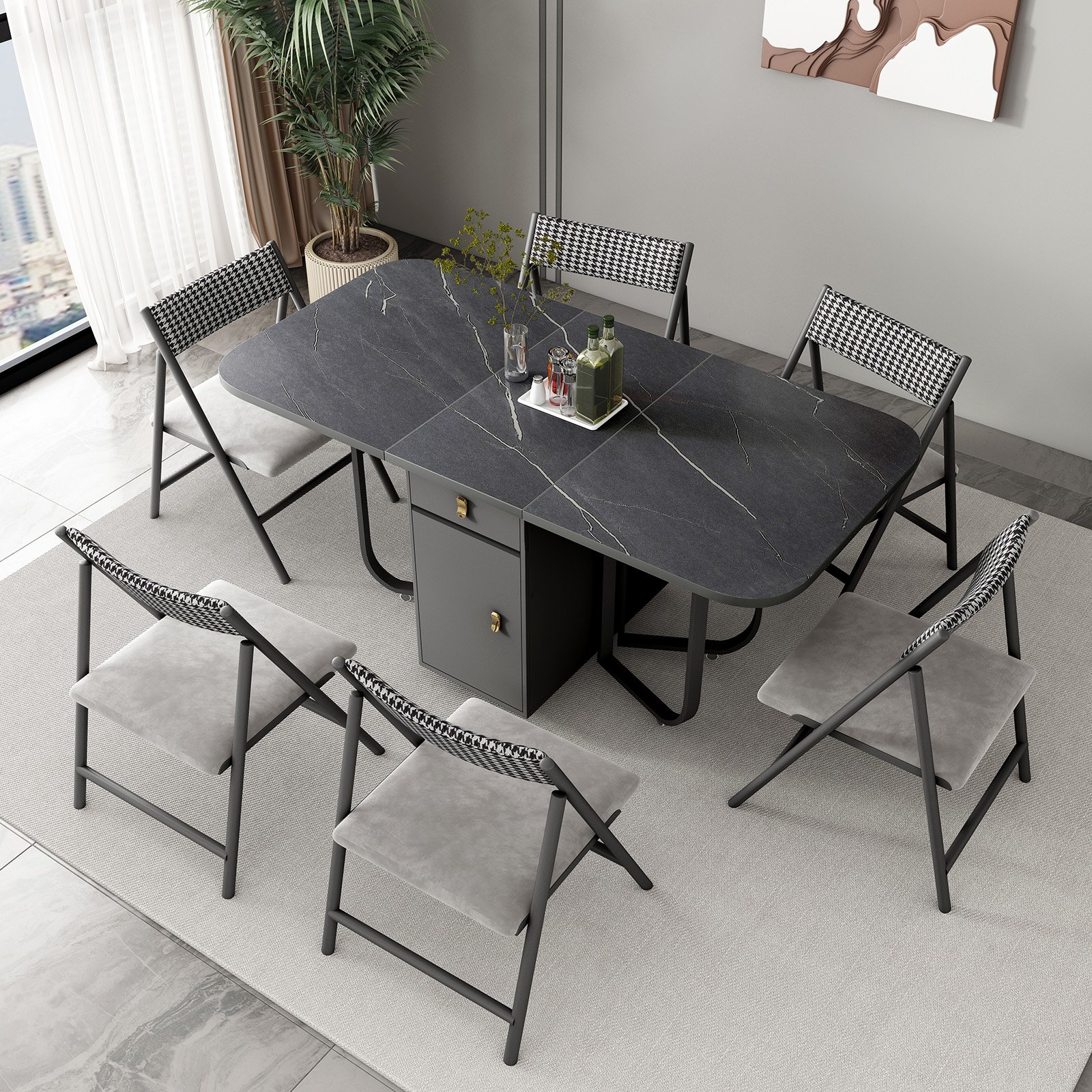Retractable Wooden Ironing Table, Multifunctional Wooden Dining Table Set, Space-Saving, Movable, Foldable And Retractable