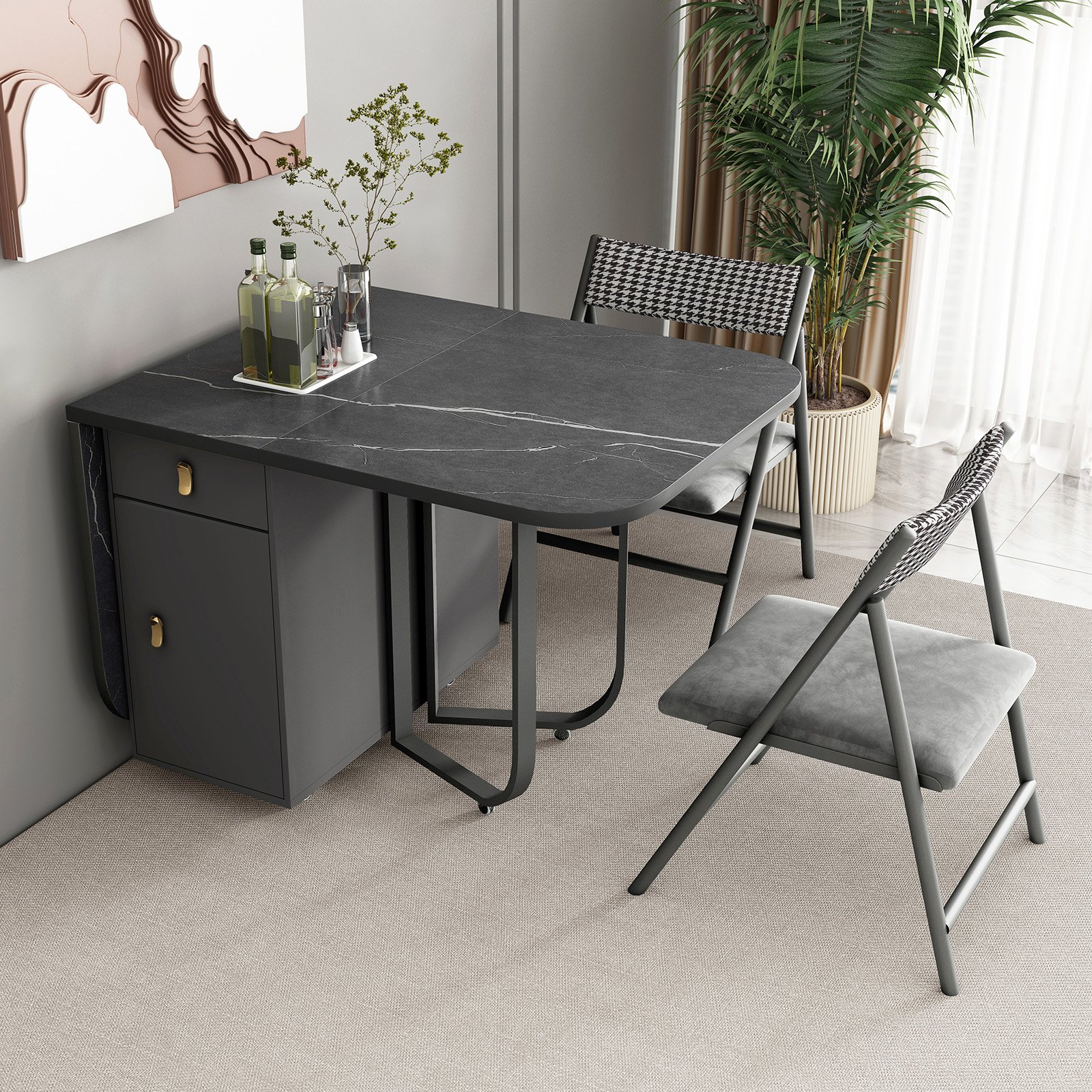 Retractable Wooden Ironing Table, Multifunctional Wooden Dining Table Set, Space-Saving, Movable, Foldable And Retractable