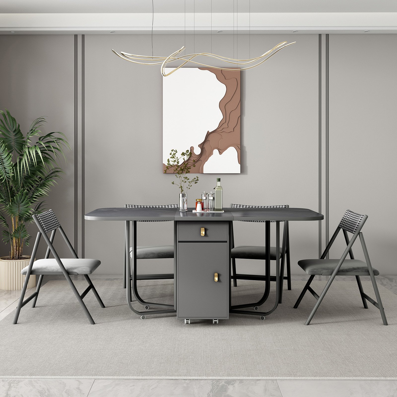 Retractable Wooden Ironing Table, Multifunctional Wooden Dining Table Set, Space-Saving, Movable, Foldable And Retractable