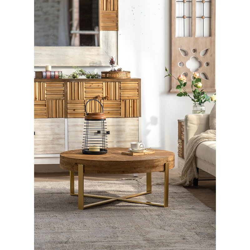 Soild wood furniture antique Chinese old tea table natural color strong rustic round coffee table