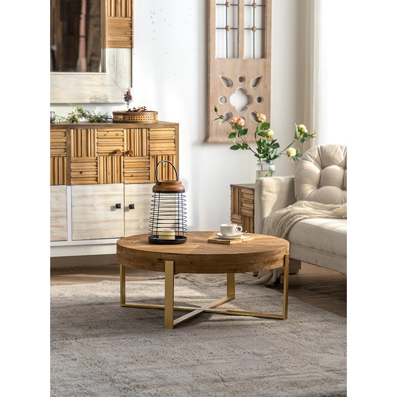 Soild wood furniture antique Chinese old tea table natural color strong rustic round coffee table