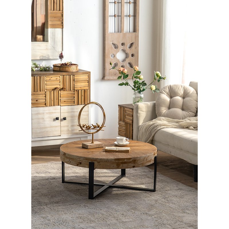 Soild wood furniture antique Chinese old tea table natural color strong rustic round coffee table