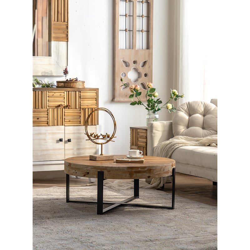 Soild wood furniture antique Chinese old tea table natural color strong rustic round coffee table