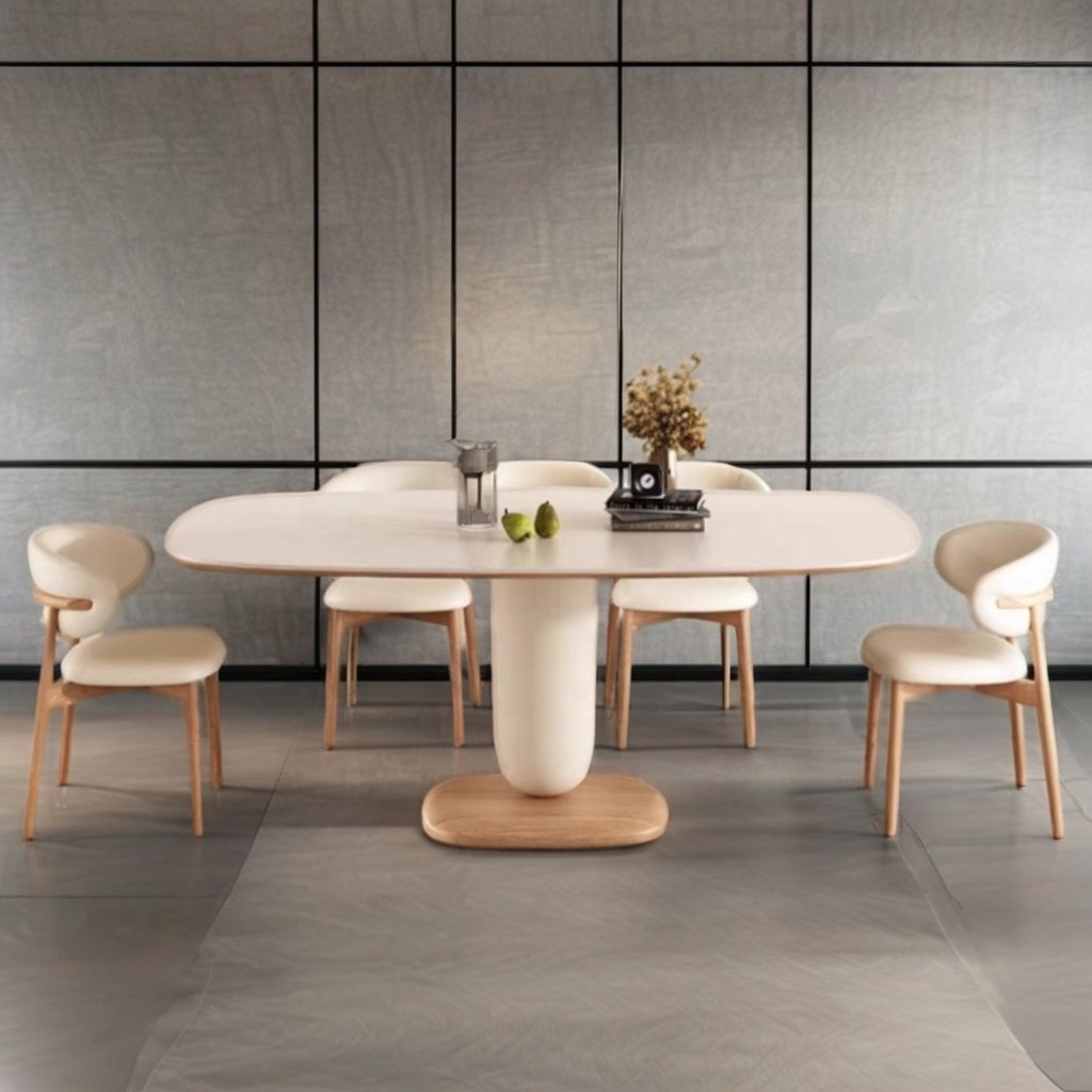 Modern Wabi-Sabi round Table Set for Home Small Dining Room Ash Wood Turntable One Table Six Chairs Outdoor/Kitchen/Living Room