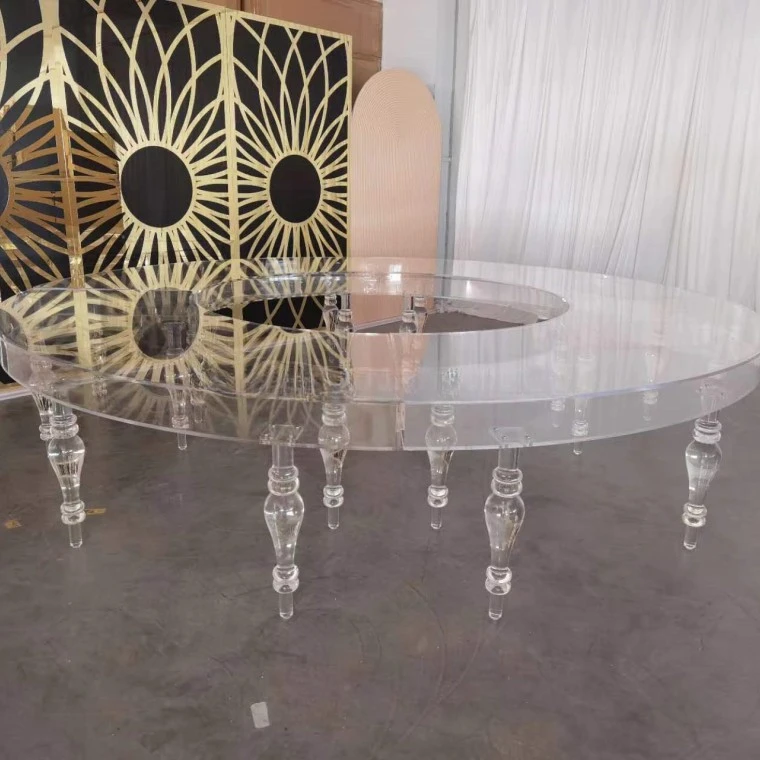 Modern Clear Acrylic Transparent round Table Set Antique Steel Coffee and Dining Room Furniture for Wedding Tables fot events