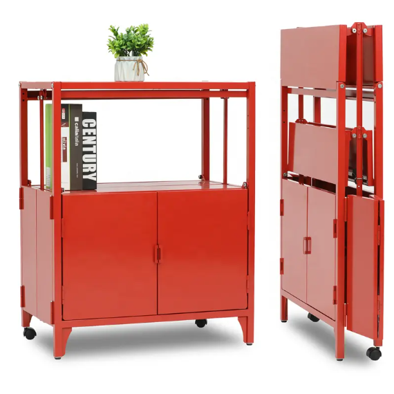 Kitchen Metal Cabinets Living Room Metal Side Table Foldable Steel Storage Furniture with Wheels Home & Cafe Use Sofa Side Table