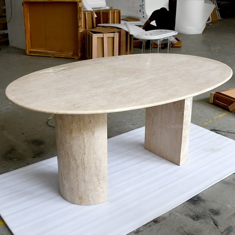 OEM ODM Modern luxury natural stone oval living room furniture marble table travertine dining table