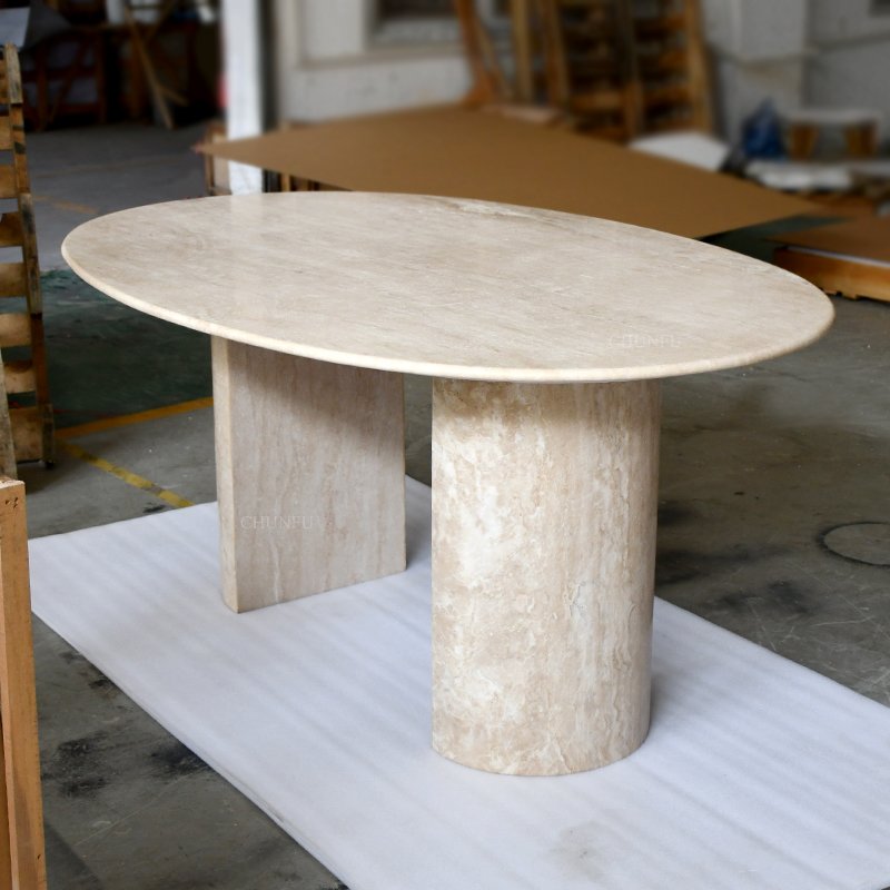 OEM ODM Modern luxury natural stone oval living room furniture marble table travertine dining table