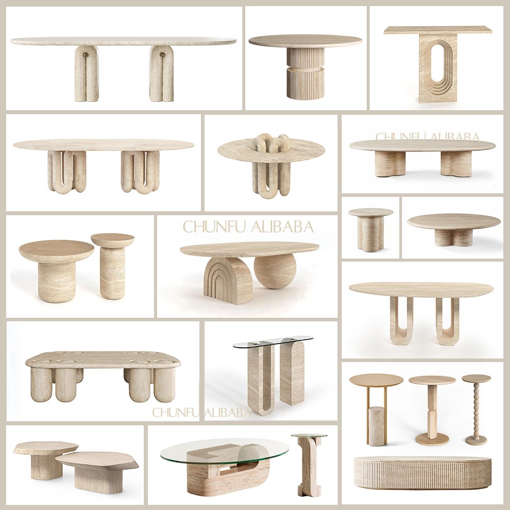 OEM ODM Modern luxury natural stone oval living room furniture marble table travertine dining table