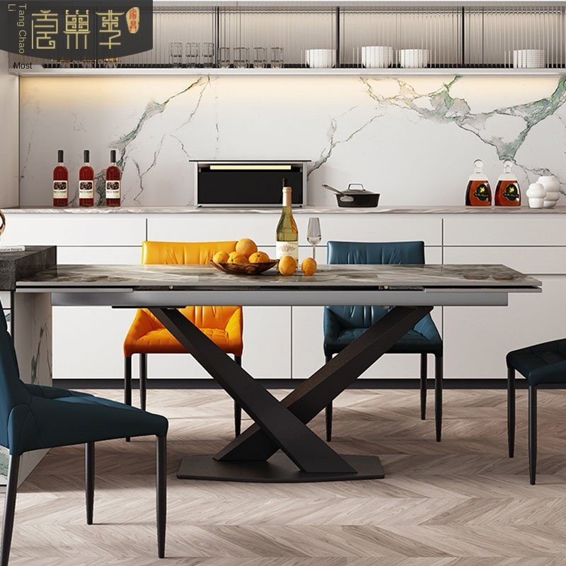 Italian style bright rock board dining table and chair combination imported luxury stone Pandora rectangular table