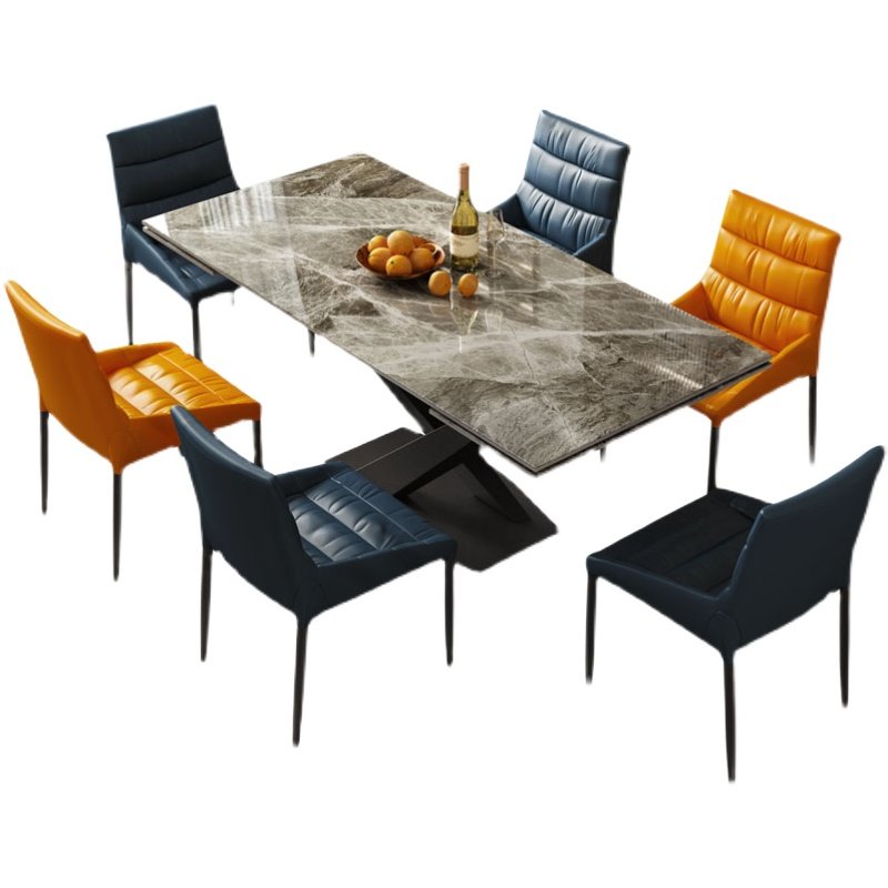 Italian style bright rock board dining table and chair combination imported luxury stone Pandora rectangular table