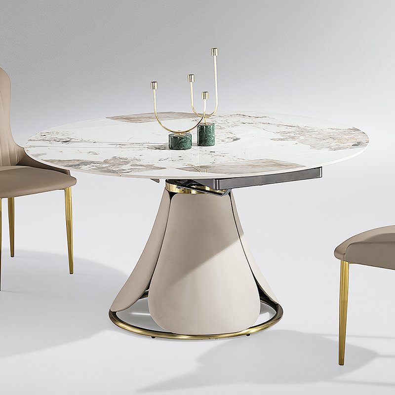 Light luxury slate dining table and chairs combination rotating and retractable circle expandable Sell the table at a low price