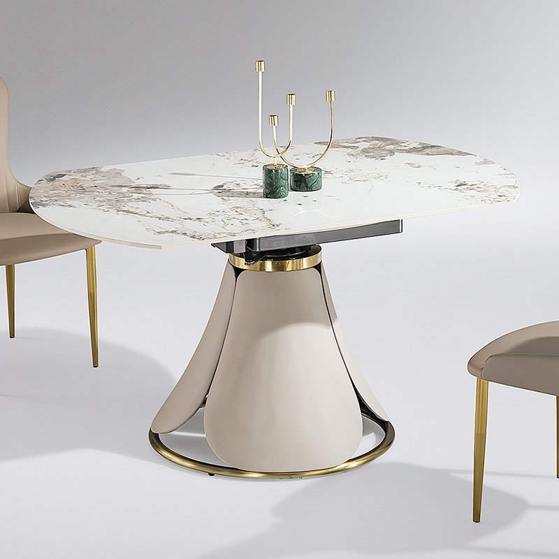 Light luxury slate dining table and chairs combination rotating and retractable circle expandable Sell the table at a low price