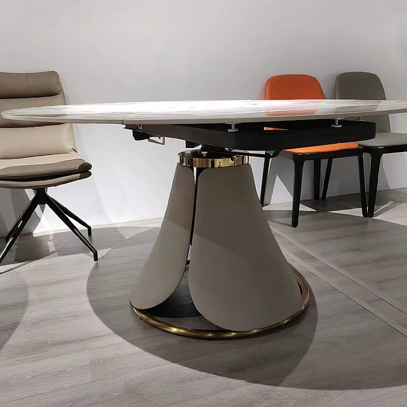 Light luxury slate dining table and chairs combination rotating and retractable circle expandable Sell the table at a low price