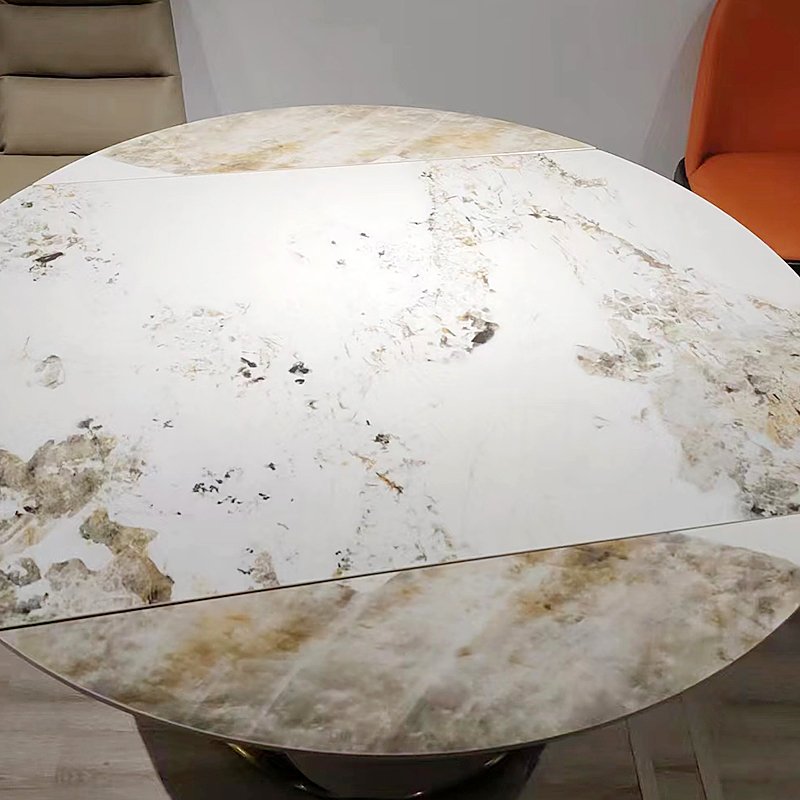 Light luxury slate dining table and chairs combination rotating and retractable circle expandable Sell the table at a low price