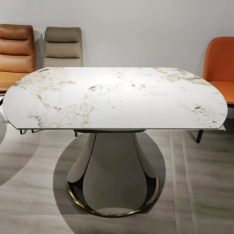 Light luxury slate dining table and chairs combination rotating and retractable circle expandable Sell the table at a low price
