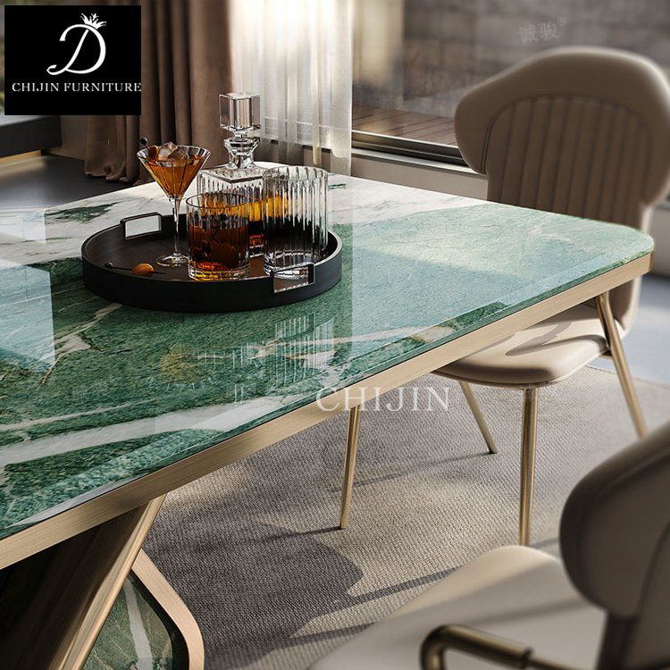 Modern Stainless Steel Marble Long Dining Table Furniture Luxury Dining Room Kitchen Dining Table And Chairs Set