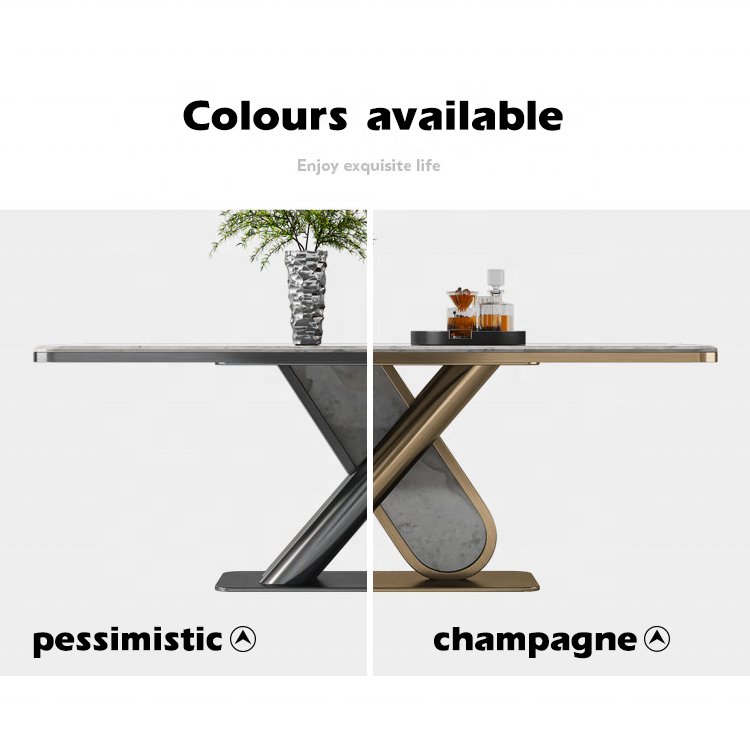 Modern Stainless Steel Marble Long Dining Table Furniture Luxury Dining Room Kitchen Dining Table And Chairs Set