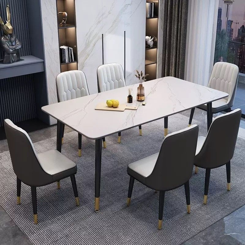 Italian Light Luxury Furniture Modern Dinning Table Set For 6 Rock Slab Rectangle Dining Table And Chairs Set For Dining Hall