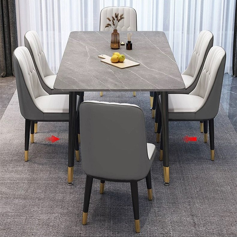 Italian Light Luxury Furniture Modern Dinning Table Set For 6 Rock Slab Rectangle Dining Table And Chairs Set For Dining Hall