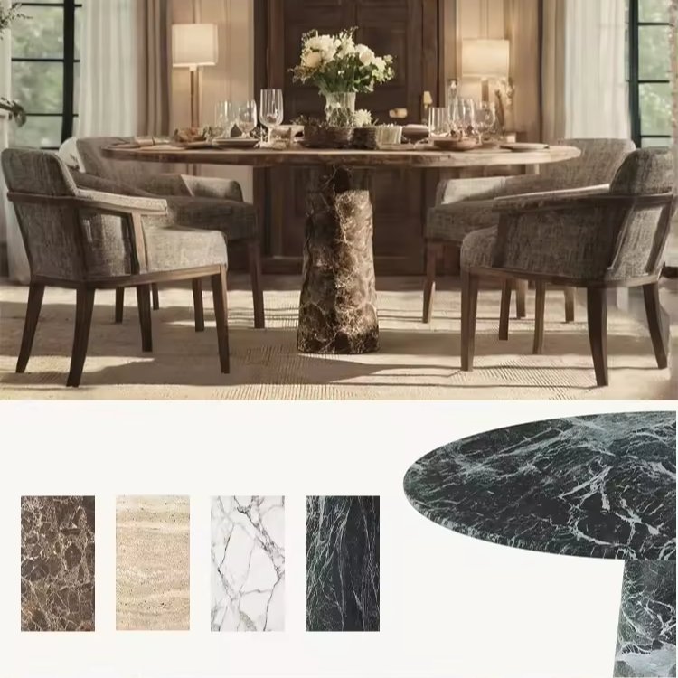 Hotel dining room furniture customized modern round marble dining table set luxury