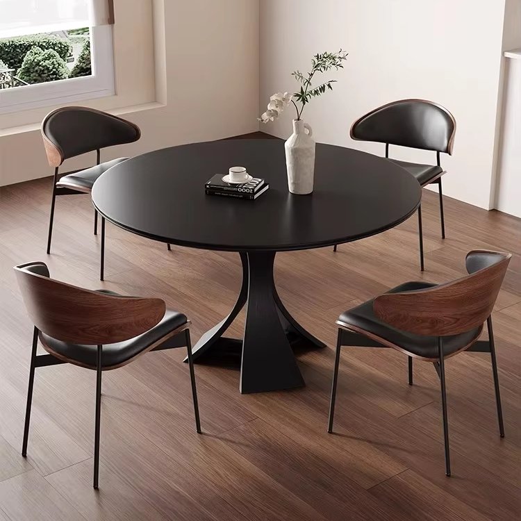 2024 New Home Solid Wood Dining Set Modern Simple Luxury Style round French Rock Plate Table and Chair for Small Apartment