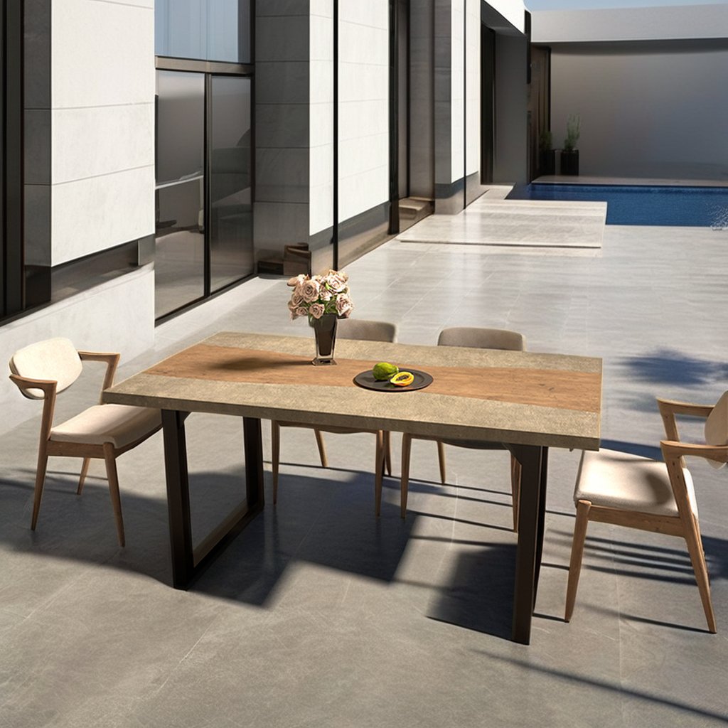 Morden Style Dining Table Set 6 Seater Outdoor Leisure Waterproof Glass Fiber Reinforced Concrete Square Dining Table Set