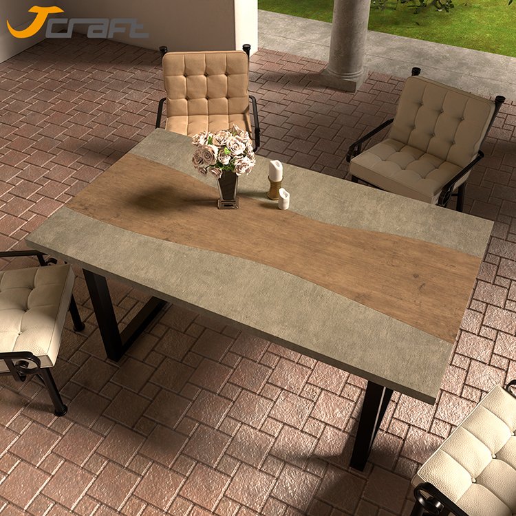 Morden Style Dining Table Set 6 Seater Outdoor Leisure Waterproof Glass Fiber Reinforced Concrete Square Dining Table Set