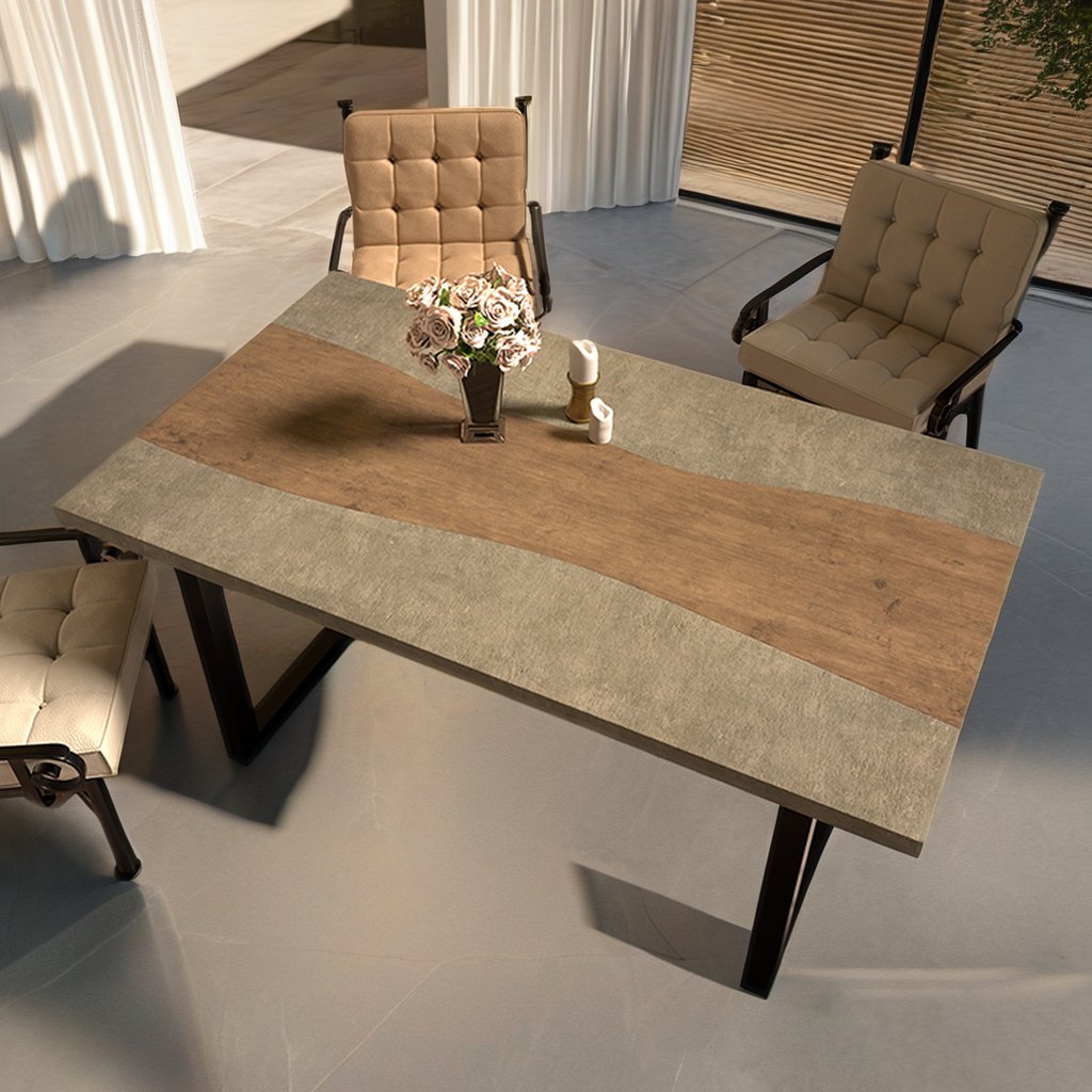 Morden Style Dining Table Set 6 Seater Outdoor Leisure Waterproof Glass Fiber Reinforced Concrete Square Dining Table Set