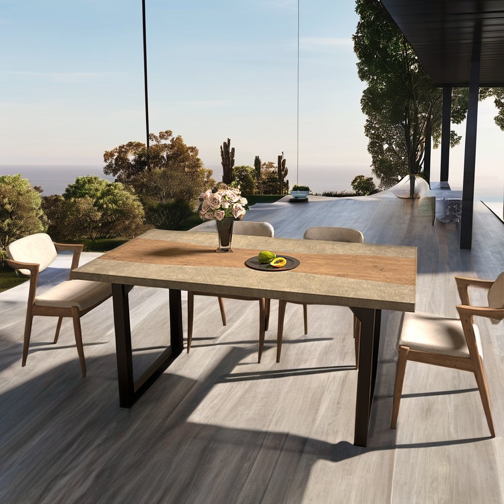 Morden Style Dining Table Set 6 Seater Outdoor Leisure Waterproof Glass Fiber Reinforced Concrete Square Dining Table Set
