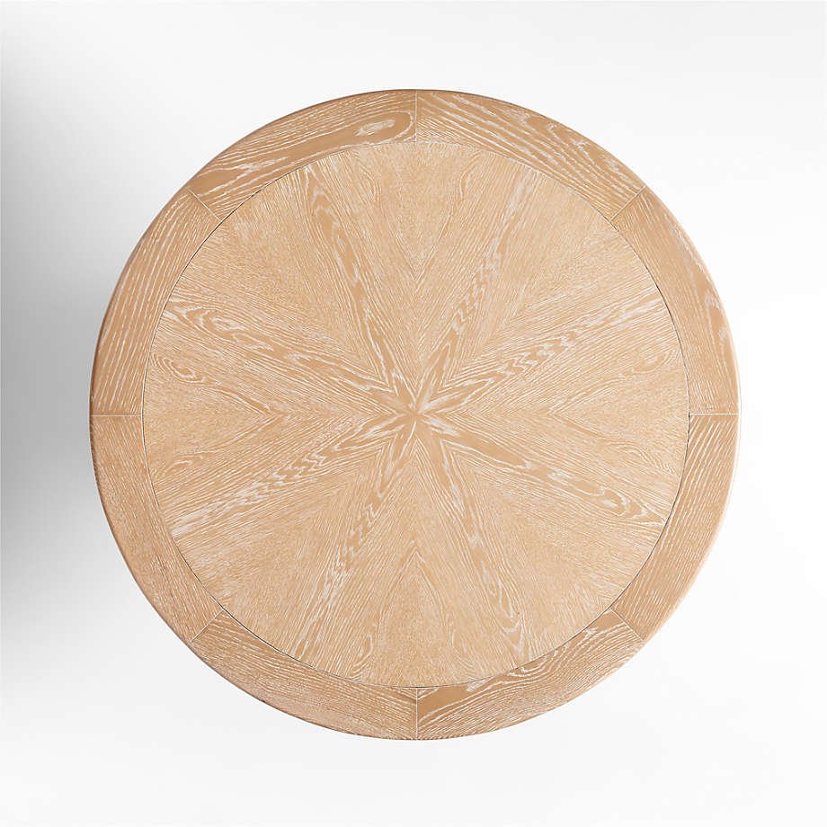 48" Round Whitewashed Natural Oak Wood Dining Table With Geometric Base