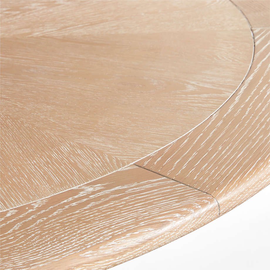 48" Round Whitewashed Natural Oak Wood Dining Table With Geometric Base