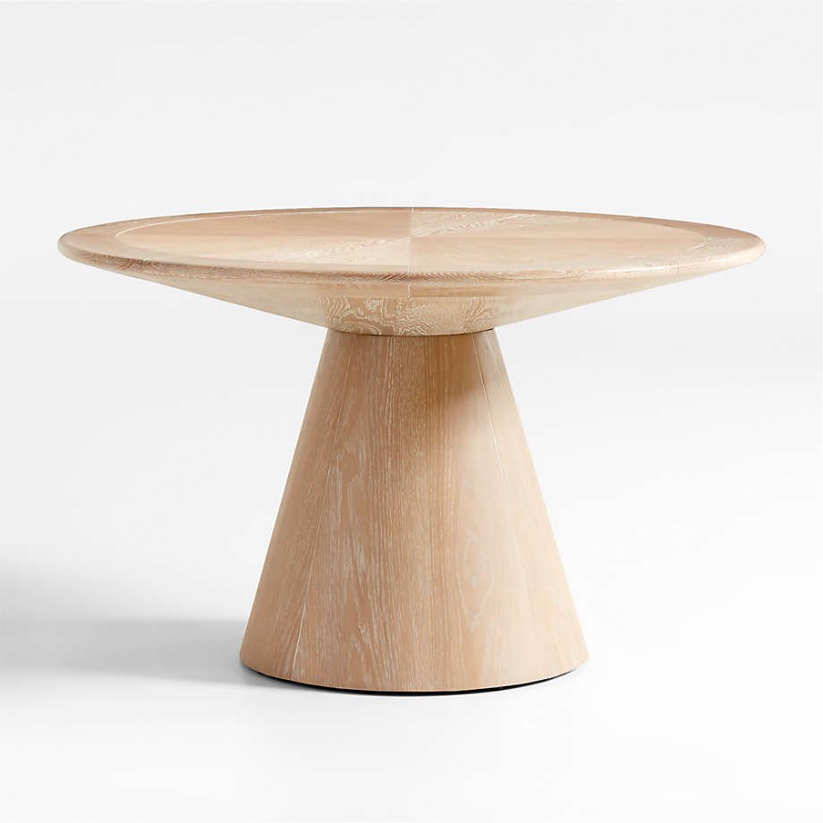 48" Round Whitewashed Natural Oak Wood Dining Table With Geometric Base