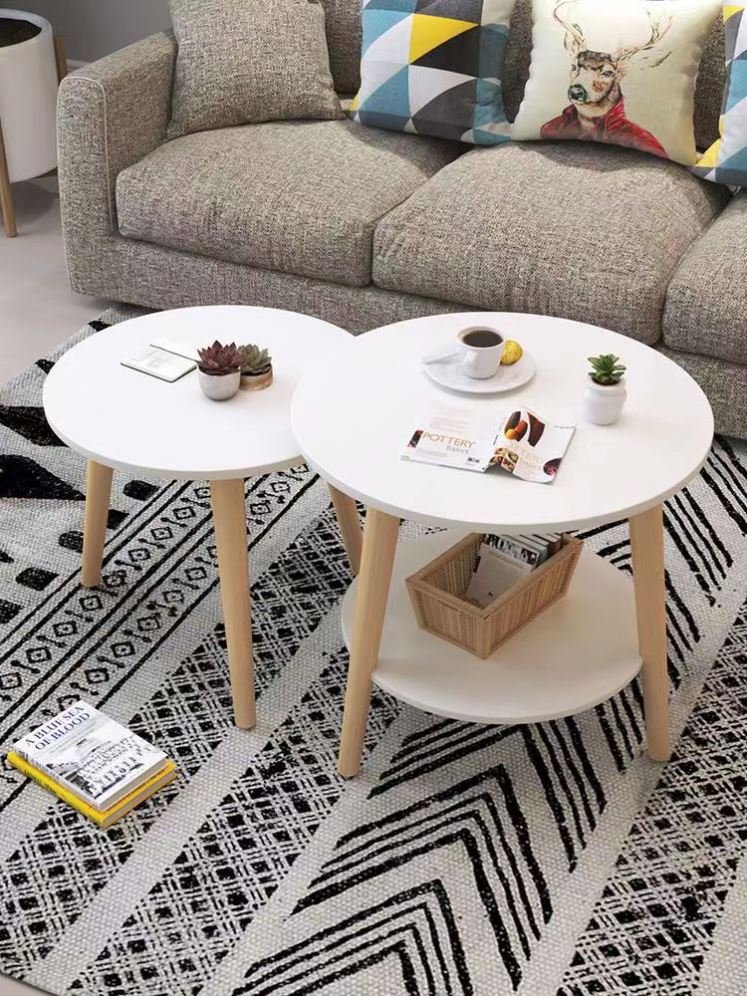 The best-selling double deck tea table in 2023 sofa side side solid wood small tea table simple shelf