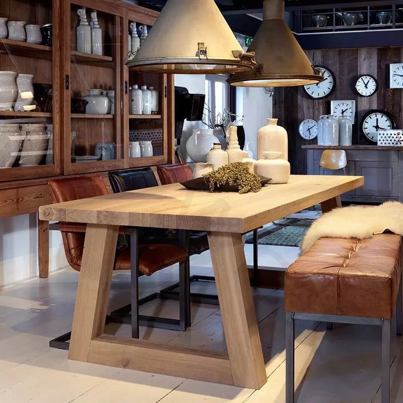 Modern new design Breakfast Furniture restaurant elm wood dining table set with bench