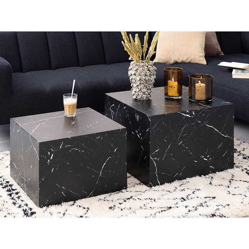 Modern Furniture Home Decor Nero Marquina Black Marble Square Block Coffee Table