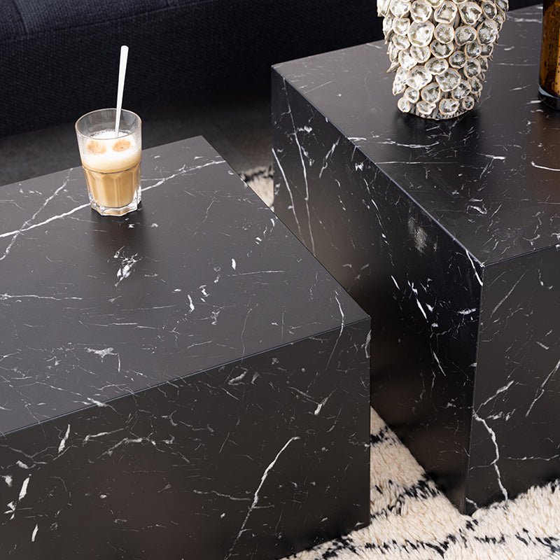 Modern Furniture Home Decor Nero Marquina Black Marble Square Block Coffee Table