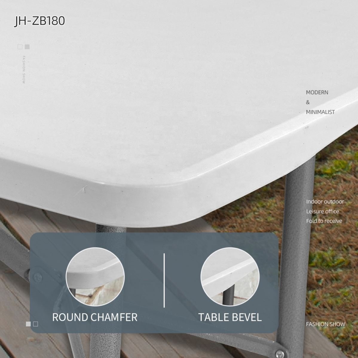 6ft solid steel frame HDPE table top Party Dining rental plastic Folding outdoor table